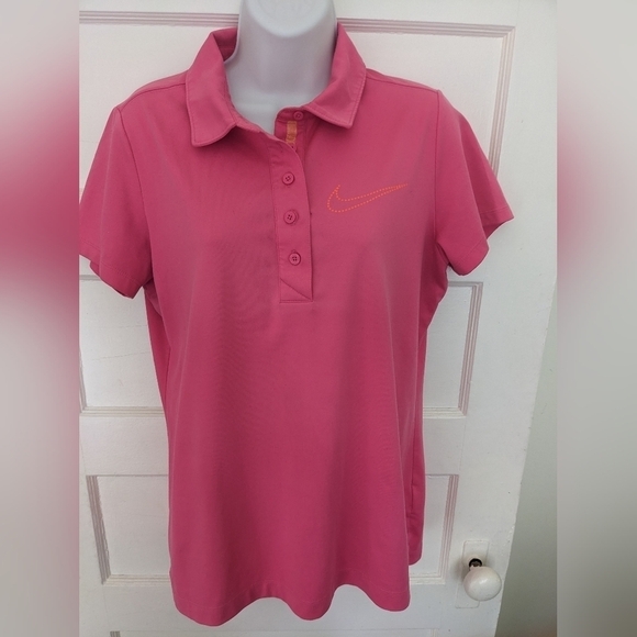NIKE GOLF PINK DRI-FIT POLO SHORT SLEEVES COLLAR T-SHIRT SIZE LARGE - Picture 3 of 17